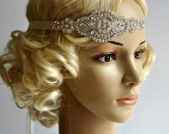 Crystal Rhinestone , flapper Gatsby Headband, Wedding Headband, Wedding Headpiece, Halo Bridal Headpiece, 1920s Flapper headband