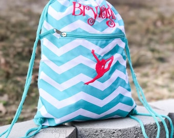 Teal Drawstring Backpack, Gymnastic Bag, Dance Bag, Personalized Drawstring Bag, Girls Gym Bag, Cinch Sack, Girls Dance Bag, Sports backpack