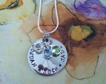 handstamped Personalized Sterling Name Necklace, Mom, MOMMY, Nana, Mimi, Grandmother, birthstone names stainless steel, sterling silver...