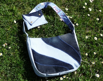 Handmade recycled denim bag.