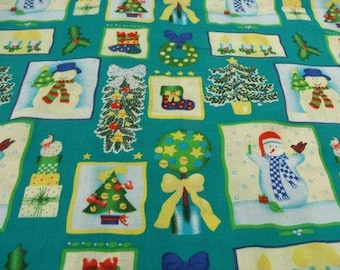 printed cotton fabric Christmas decoration - blue / green