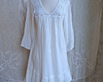 Mexican Gauze Cotton and Crochet Lace Tunic Dress
