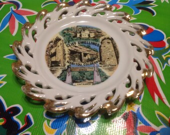 Vintage small ceramic souvenir plate- Cliff Dwellings, Manitou, Colorado