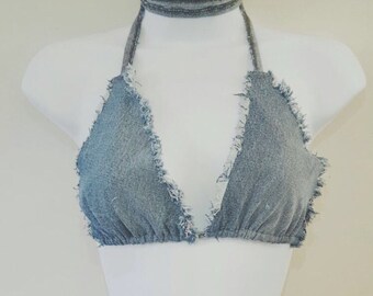 Denim Fray Bralet - Light Blue