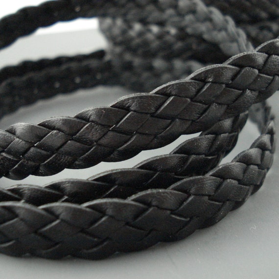 Leather Braided Cord 10MM Wide Flat Braided Strapping Black