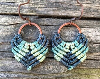 SALE Micro-Macrame Dangle Earrings - Green Mix