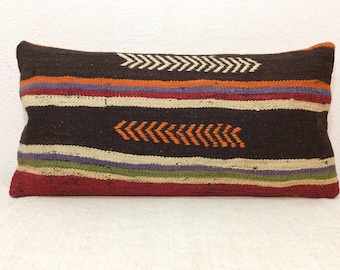 Kilim Pillow Cover 12”x24” 30x60cm Lumbar,Handmade,Handwoven,Turkish Kilim,Vintage,Home Living,Interior