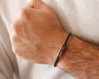 Men's Personalized Bracelet - Men's Custom Bracelet - Men's Engraved Bracelet - Personalized Leather Bracelet - Boyfriend Gift - Husband