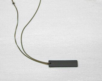 BLACK BAR Necklace // Mens Necklace Unisex // Thick Black Tag Pendant Necklace // Bar necklace: Personalized necklace