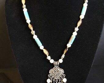 Goth medalion glass beaded necklace