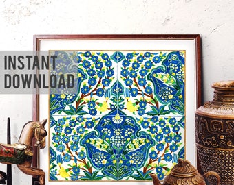 Printable Art Ottoman Floral Motif Watercolor Art Moroccan