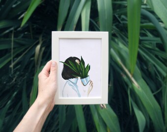 Hidden garden - Art drawing portrait print illustration