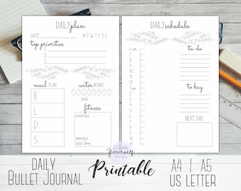 Opsommingsteken dagboek afdrukbare - dagelijkse planner opsommingsteken dagboek invoegen, dagelijks een logboek bij, dot grid dagboek, afdrukbare planner, A4 A5 Letter grootte planner
