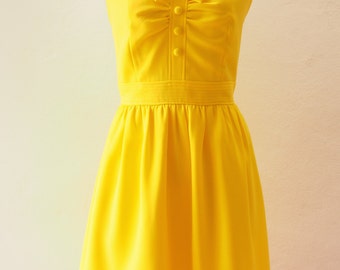 Lemon Dress Canary Yellow Dress Yellow Summer Dress Sundress Bridesmaid Dress Fit and Flare Vintage Style Dress Fancy Party Dress