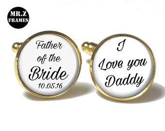 Father Of The Bride Cufflinks, Personalized Cufflinks, Wedding Cuff links, Custom Cufflinks, Photo Cufflinks, I Love Daddy, Gift For Dad