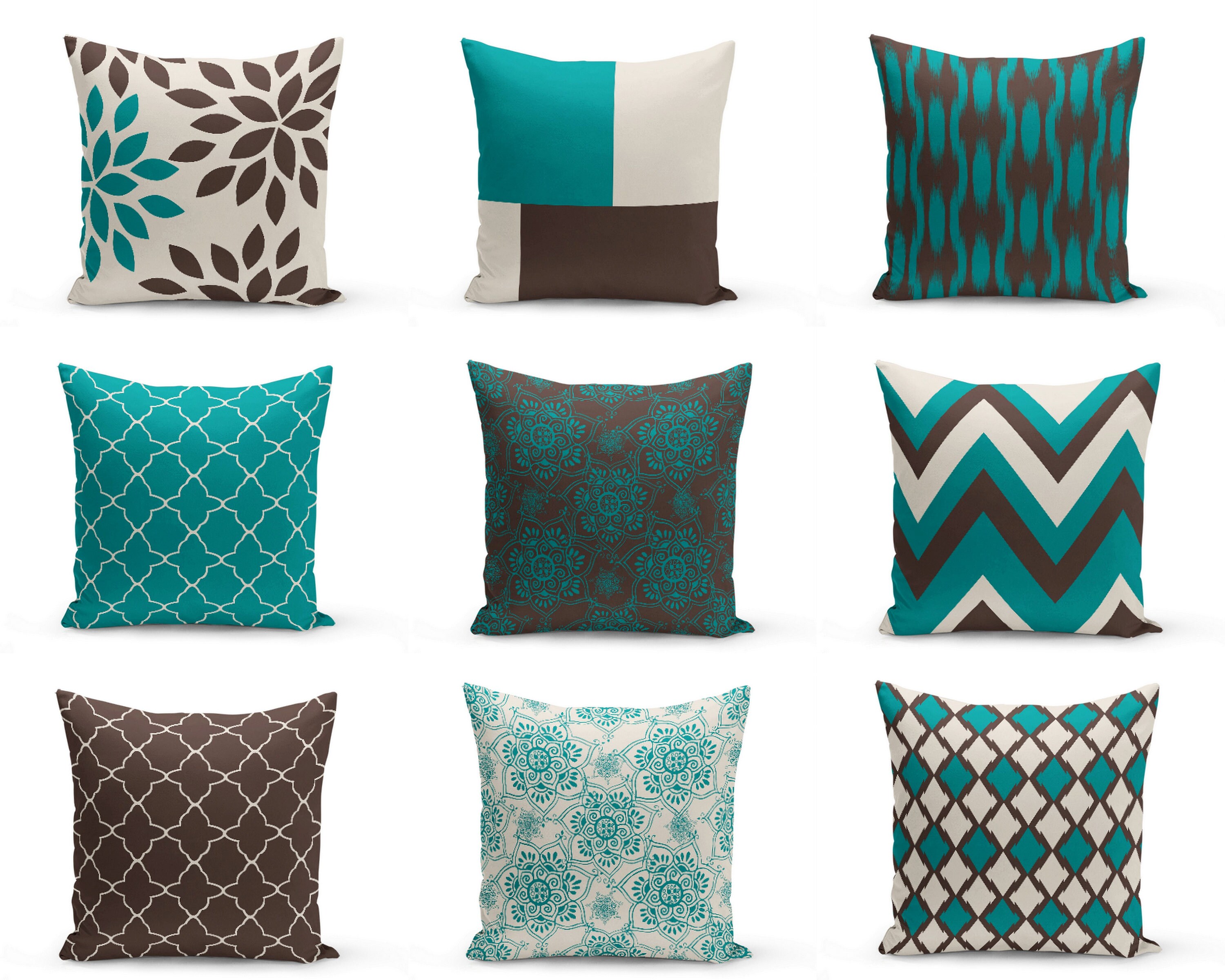Teal Brown Pillows Pillow Covers Teal Chocolate Beige Home