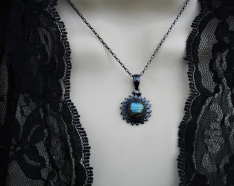 Labradorite necklace, labradorite necklaces, labradorite jewelry, gift for her, gift ideas, sun necklace, labradorite pendant, oxidized sun
