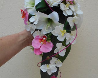 Loose - bridal bouquet ivory and fuchsia - "Leane"