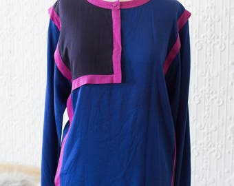 Oleg Cassini Modernist Cobalt Bemberg Blouse