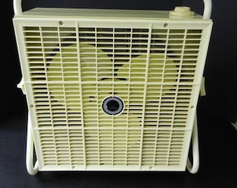 Working Sears Roebuck Kenmore Box Fan, Large Two-Speed Adjustable Fan, Tilts, Pale Green and Yellow