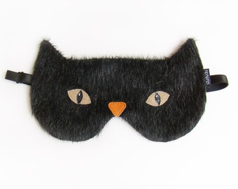 Black cat sleep mask: cat eye mask sleep blindfold best travel gifts vegan mothers day gift for mom