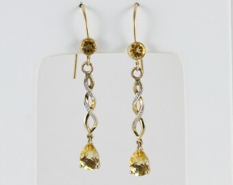 14k Yellow Gold Citrine Dangle Drop Earrings