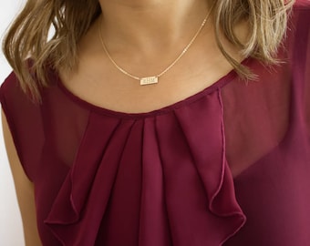 Small Bar Necklace, Engraved Bar Necklace, Small Bar Necklace in Sterling Silver, Gold, Rose gold, Custom Name Plate • NBH16x61
