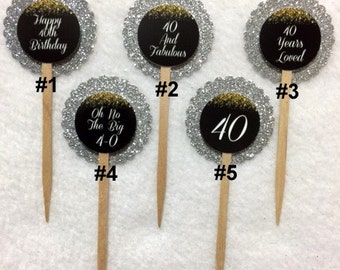 Set Of 12 40th Birthday Party Cupcake Toppers (Your Choice Of Any 12)