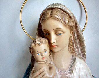Antique Statuary, Madonna & Child, Statue, Virgin Mary, Baby Jesus, Statue, Religious Statue, Devotional Statue