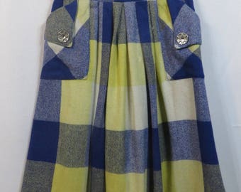 Vintage 40s Skirt Plaid Buffalo Check Pockets Girls Swing Rockabilly 4T 4 5 Back Metal Zipper Pleats high Waist