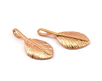 Rose Gold Leaf Pendant, 2 Rose Gold Plated Leaf Charms (27x13mm) N366 Q208