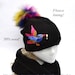 WINTER WOMAN BEANIE with Hummingbird Applique, Beanie and Scarf Set, Black Slouchy Beanie, Knit Slouchy Hat, Winter Teen Hat Set, Pom Pom