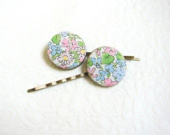 Floral hair pins Button hair grips Flower hair pins Teen girls hair pins Pinup Girl hair accessories Floral barrettes Cottage hair pins