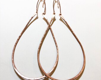 Hand wrought solid TEARDROP Copper earrings