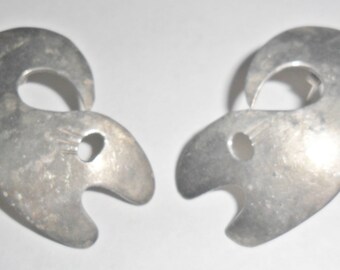 Fab big vintage Mexico sterling silver whales fish figural pierced earrings