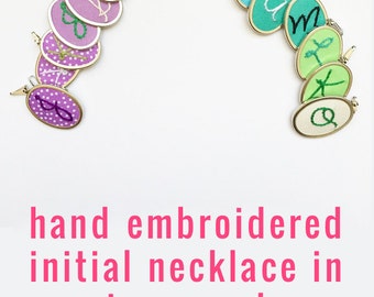 Cursive Initial Necklace. Monogram Pendant. Embroidered Necklace. Mommy Necklace. hand Embroidery. Letter Necklace. Personalized Jewelry.