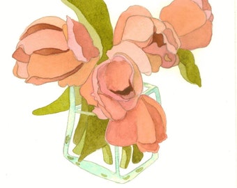 Pink Tulips Remembered ORIGINAL watercolor painting