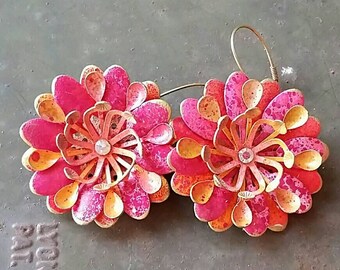 Bright Red and Orange vintage style flowers for your ears from Wendy Baker