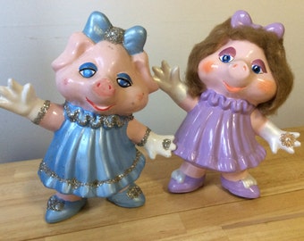 2 Adorable Pig Art Dolls Folk Art Pig Collectible Pig FREE SHIPPING!!