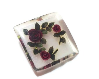 Large Vintage Red Rose Lucite Brooch