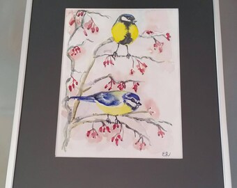 Watercolor winter birds
