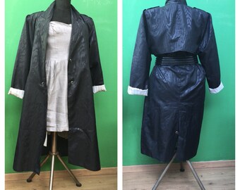VINTAGE TRENCH Coat | 90s Trench Coat | Made in Italy | Black Trench Coat | Spotted Trench