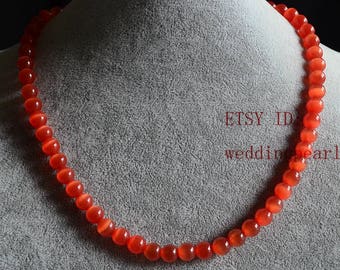 orange opal necklace,sing strand 8mm orange bead necklace, bridesmaid necklace, children necklace,women necklace, statement necklace