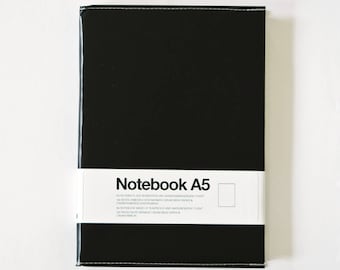 A5 Black Notebook, Stylish sketchbook, Blank notebook with Removable Tyvek cover, Unique handmade stationery