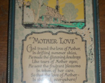 1930s "Mother Love" Framed Motto Print