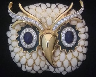 Kenneth Jay Lane Enamel Rhinestone Owl Pin