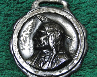 Lincoln NE Advertising Watch Fob Lincoln NE American Ins Co Indian Watch Fob - 1 1/2" X 1 3/4" - Silver Tone - Great Find!