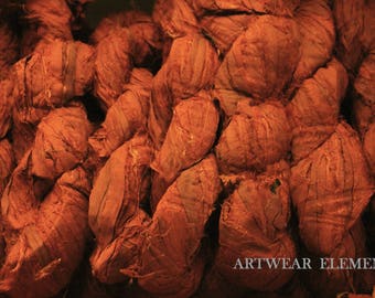 Pure Sari Silk, Orange Pumpkin Puree, Fair Trade, 100g, Textile Fiber, Yarn, Art Yarn, Orange Silk, Bracelet Ribbon, ArtWear Elements #15b