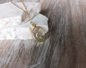 Gold Rutilated Quartz Necklace on Gold Chain Gold Rutilated Quartz Necklace Cool Quartz Jewelry Gemstone Jewelry Unique Quartz Pendant N0700