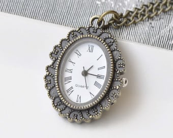 1 PC Oval Resin Flower Cameo Vintage Style Pocket Watch Pendant A8720